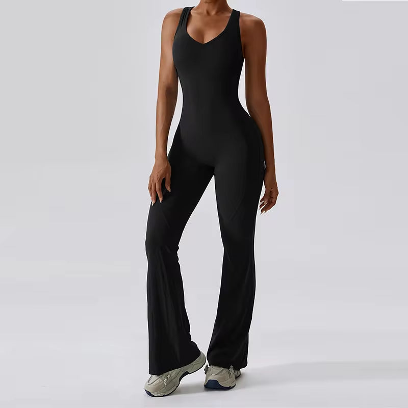 Sexy Back V Jumpsuit Gym Set Women Training Yoga Suit Sportswear Women Sports Jumpsuit Fitness Rompers Stretch Workout Bodysuits